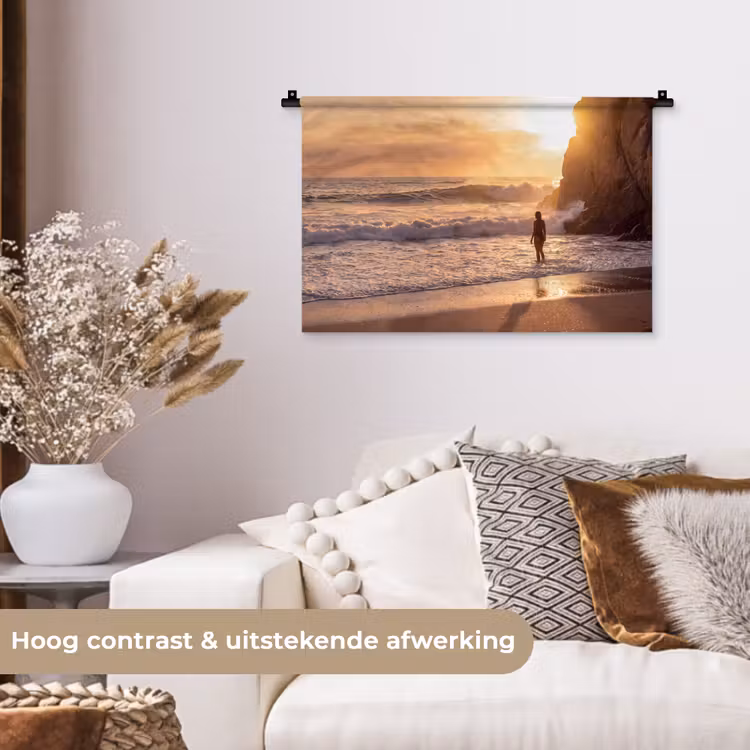 Wandkleed - Mensen - Oceaan - Zonsondergang - Kust - Goud — 4
