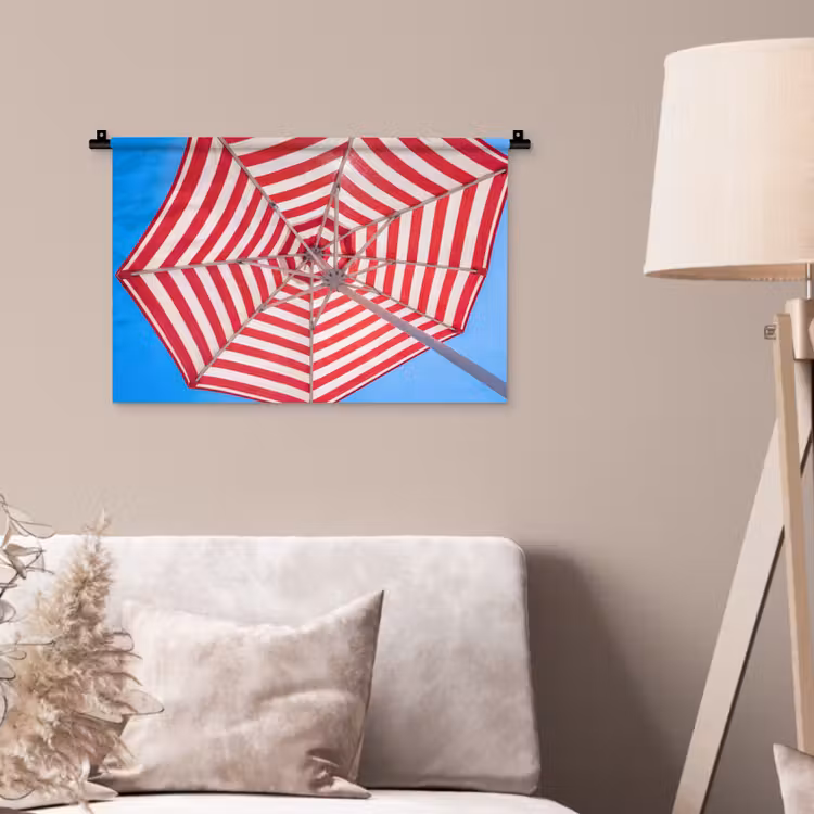 Wandkleed - Parasol - Strepen - Zomer - Rood - Blauw — 2