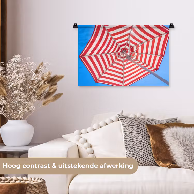 Wandkleed - Parasol - Strepen - Zomer - Rood - Blauw — 4