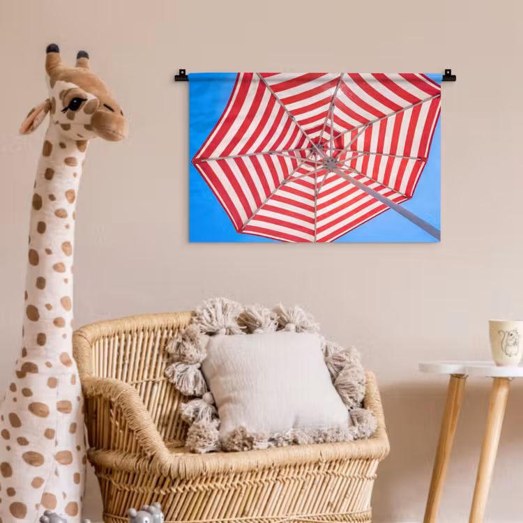 Wandkleed - Parasol - Strepen - Zomer - Rood - Blauw — 5