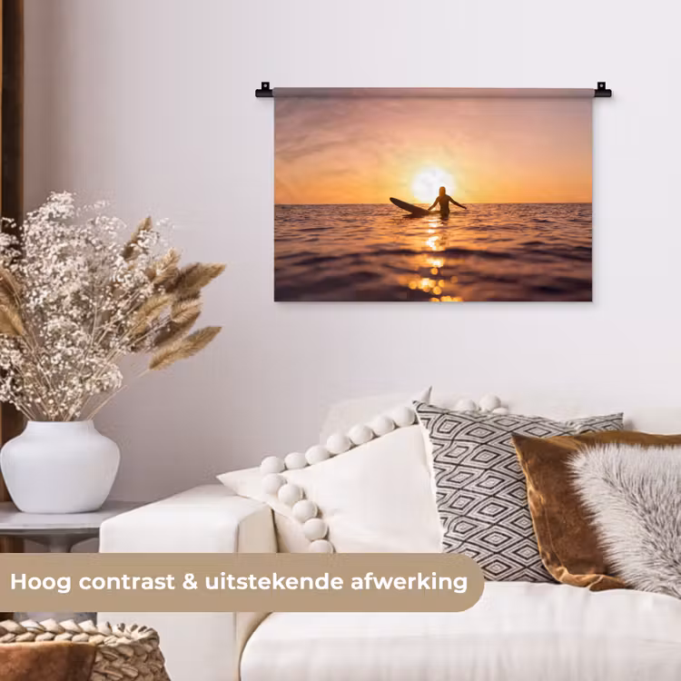 Wandkleed - Persoon - Surfen - Zonsondergang - Zee - Oranje — 4