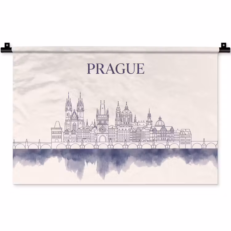 Wandkleed - Praag - Skyline - Architectuur - Blauw — 1