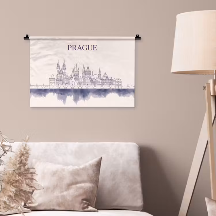 Wandkleed - Praag - Skyline - Architectuur - Blauw — 2