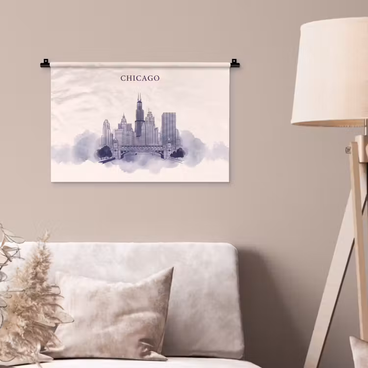 Wandkleed - Stad - Skyline - Architectuur - Lijntekening - Blauw — 2