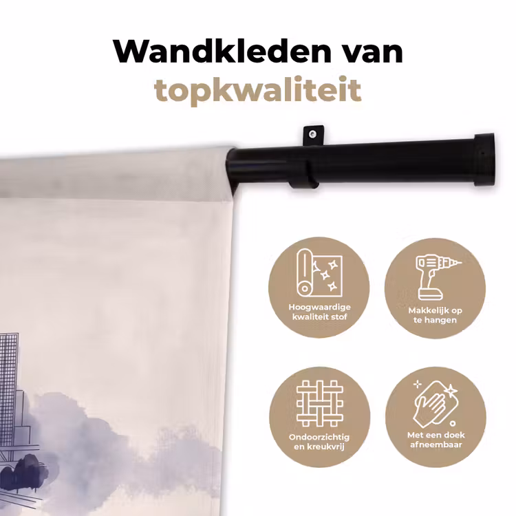 Wandkleed - Stad - Skyline - Architectuur - Lijntekening - Blauw — 3
