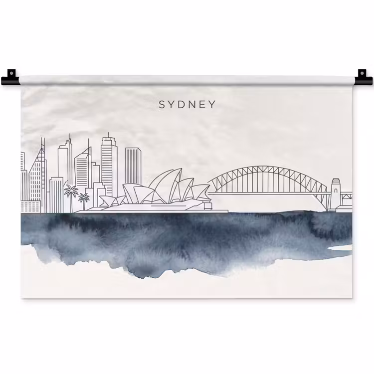 Wandkleed - Stad - Skyline - Architectuur - Minimalistisch - Blauw — 1