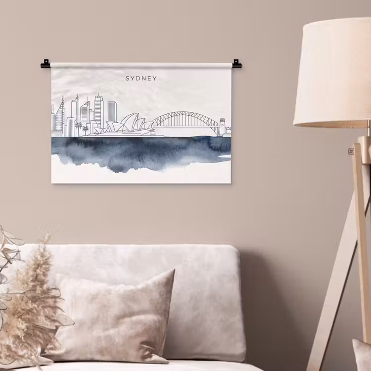 Wandkleed - Stad - Skyline - Architectuur - Minimalistisch - Blauw — 2