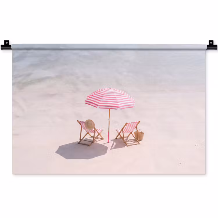 Wandkleed - Strand - Parasol - Ligstoel - Zomer - Roze — 1