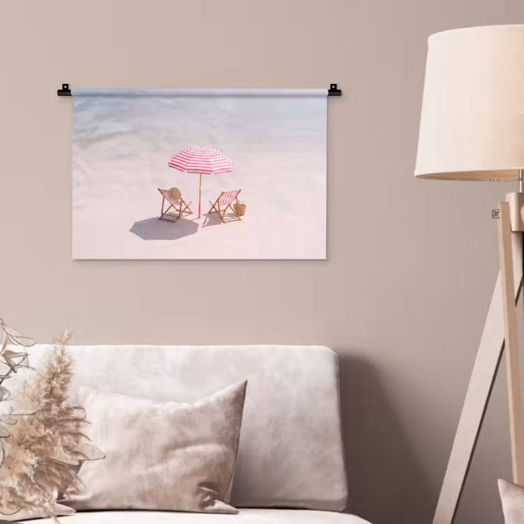 Wandkleed - Strand - Parasol - Ligstoel - Zomer - Roze — 2