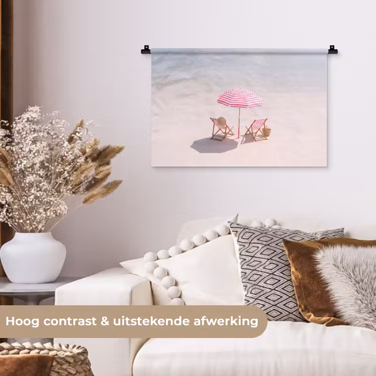 Wandkleed - Strand - Parasol - Ligstoel - Zomer - Roze — 4