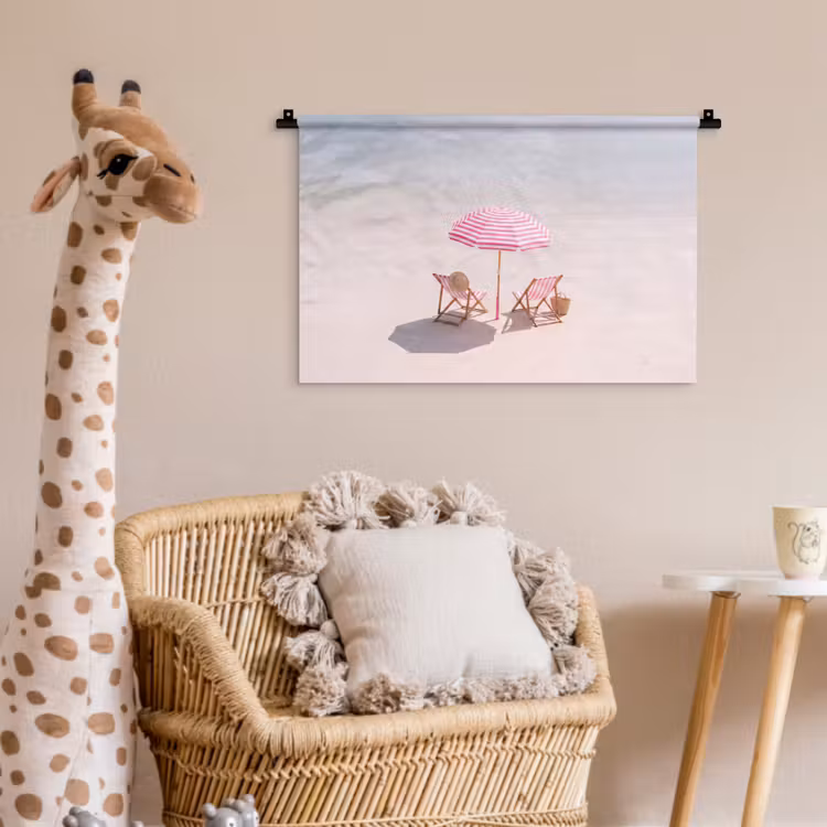 Wandkleed - Strand - Parasol - Ligstoel - Zomer - Roze — 5