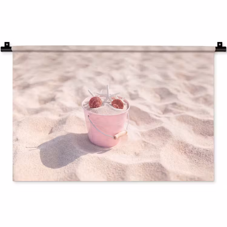 Wandkleed - Strand - Schelpen - Zomer - Roze - Decoratie — 1