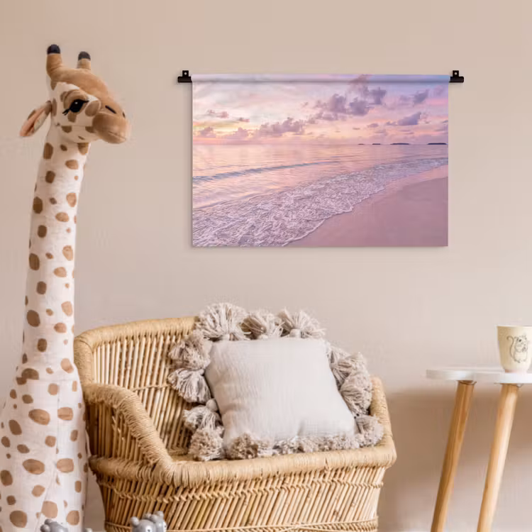 Wandkleed - Strand - Zonsondergang - Natuur - Minimalistisch - Roze — 5