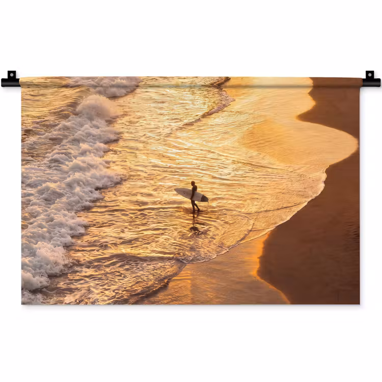 Wandkleed - Surfer - Strand - Zonsondergang - Oceaan - Goud — 1