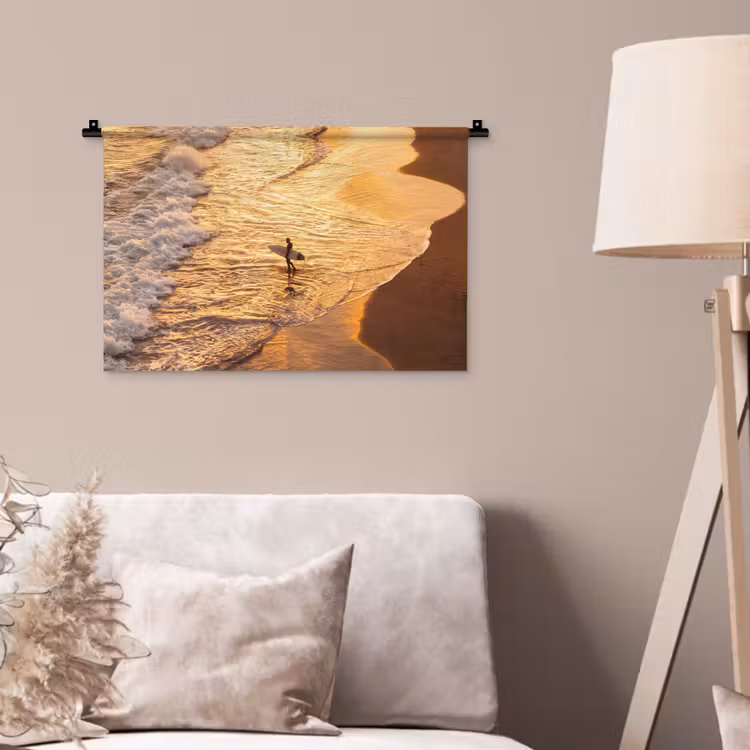 Wandkleed - Surfer - Strand - Zonsondergang - Oceaan - Goud — 2