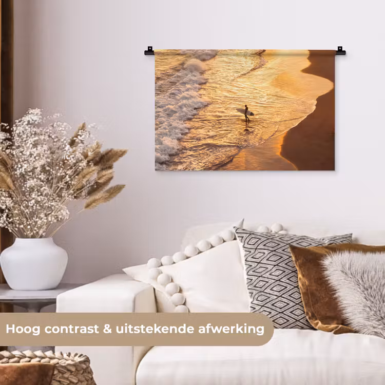 Wandkleed - Surfer - Strand - Zonsondergang - Oceaan - Goud — 4