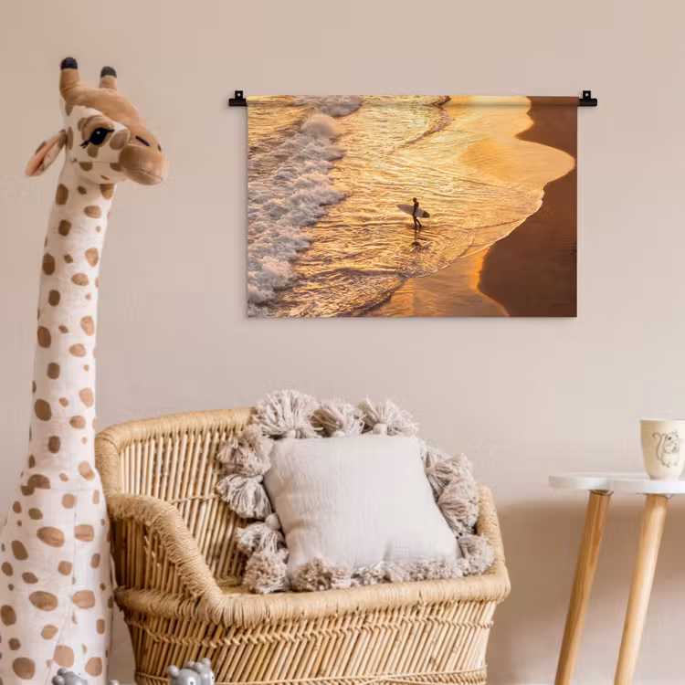 Wandkleed - Surfer - Strand - Zonsondergang - Oceaan - Goud — 5
