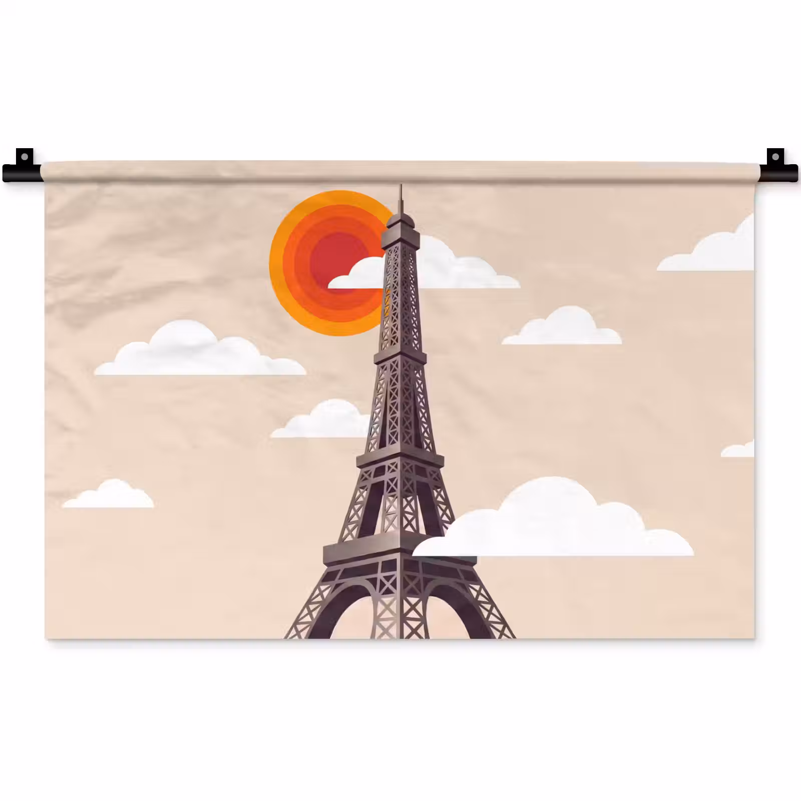 Wandkleed - Eiffeltoren - Zon - Architectuur - Abstract - Beige — 1