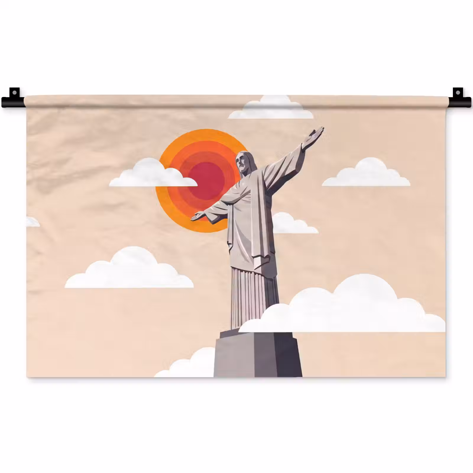 Wandkleed - Monument - Stad - Zonsondergang - Minimalistisch - Oranje — 1