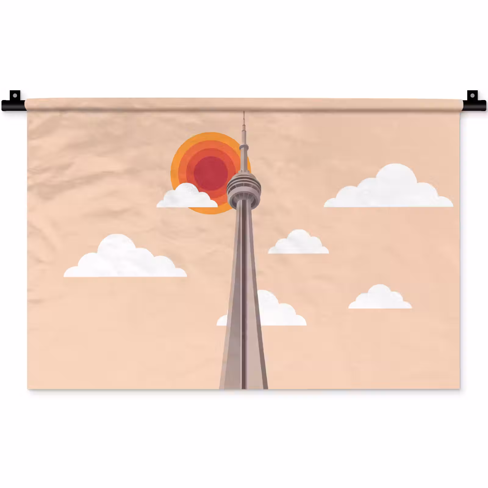 Wandkleed - Stad - Gebouw - Architectuur - Retro - Oranje — 1