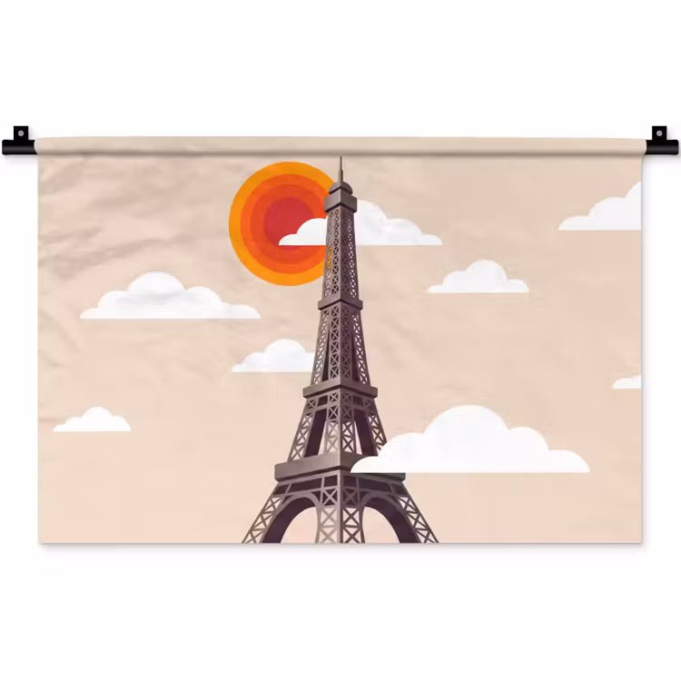 Wandkleed - Eiffeltoren - Zon - Architectuur - Abstract - Beige — 1