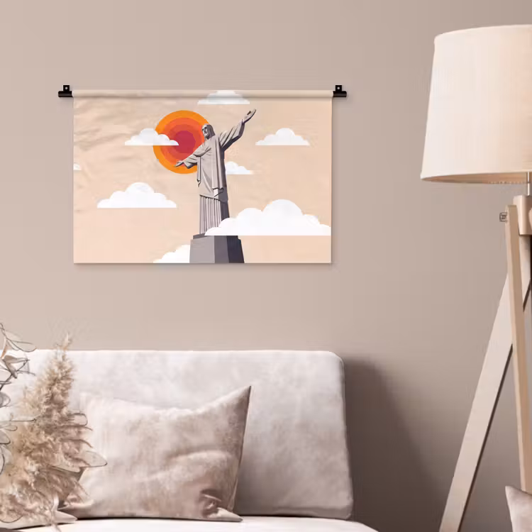 Wandkleed - Monument - Stad - Zonsondergang - Minimalistisch - Oranje — 2