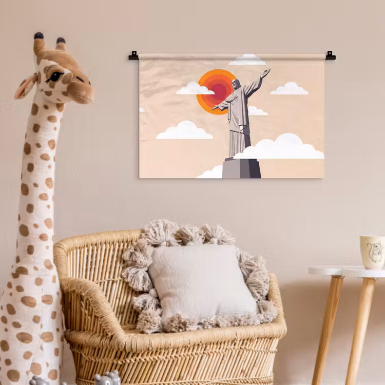 Wandkleed - Monument - Stad - Zonsondergang - Minimalistisch - Oranje — 5