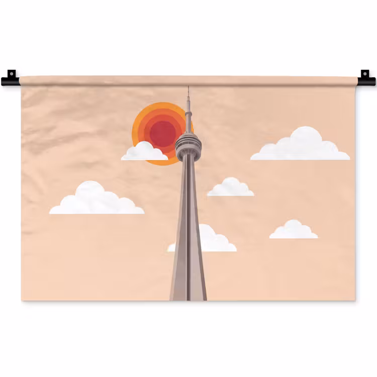 Wandkleed - Stad - Gebouw - Architectuur - Retro - Oranje — 1