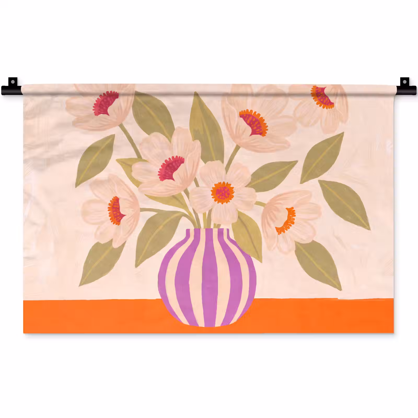 Wandkleed - Bloemen - Vaas - Abstract - Paars - Oranje — 1