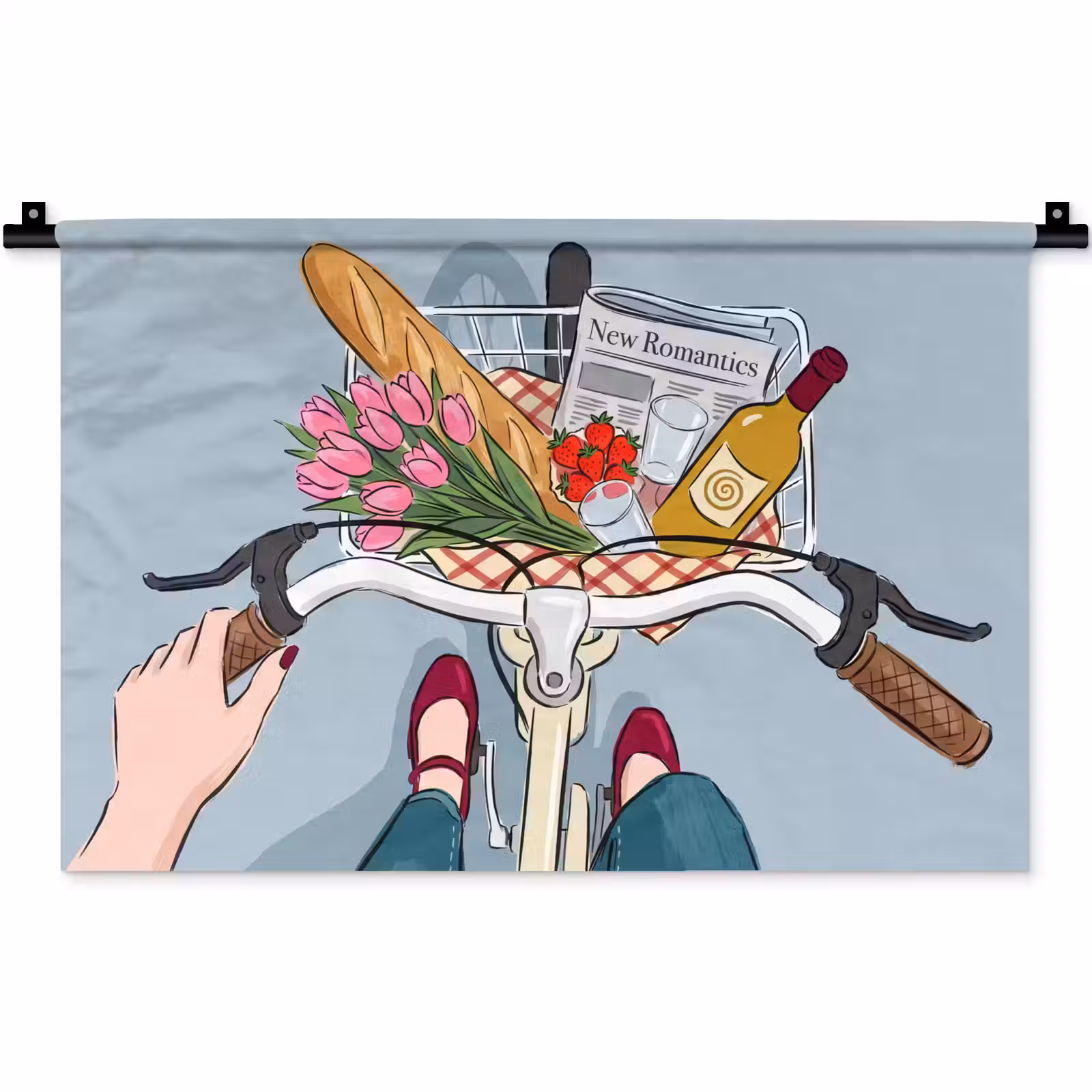 Wandkleed - Fiets - Picknick - Zomer - Illustratie — 1