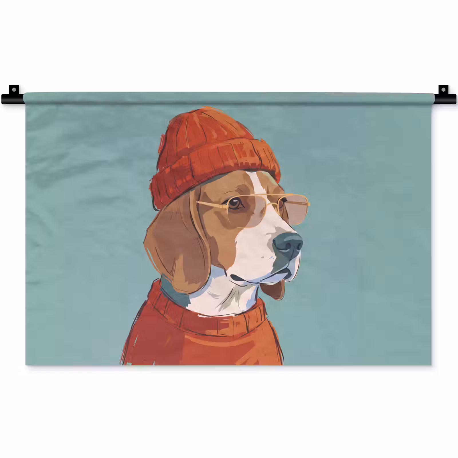Wandkleed - Hond - Beanie - Zonnebril - Dieren - Modern — 1