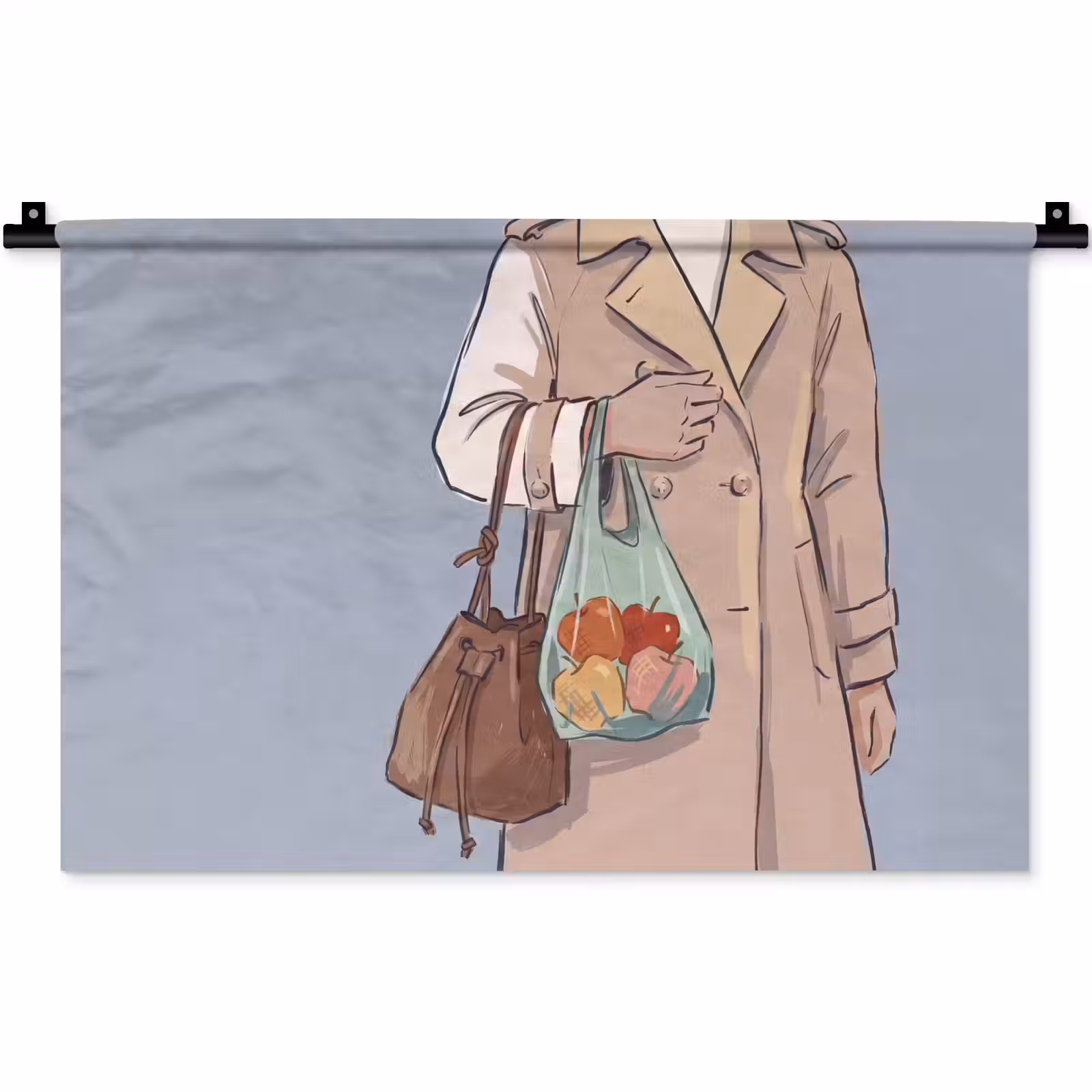 Wandkleed - Mensen - Boodschappen - Stadsleven - Modern - Kleurrijk — 1