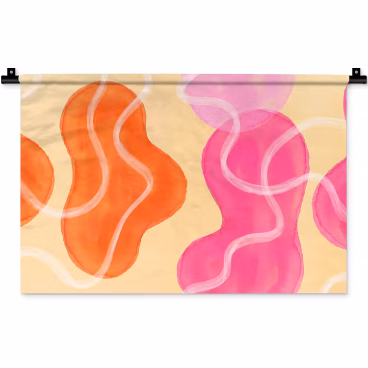Wandkleed - Abstract - Aquarel - Organisch - Oranje - Roze — 1