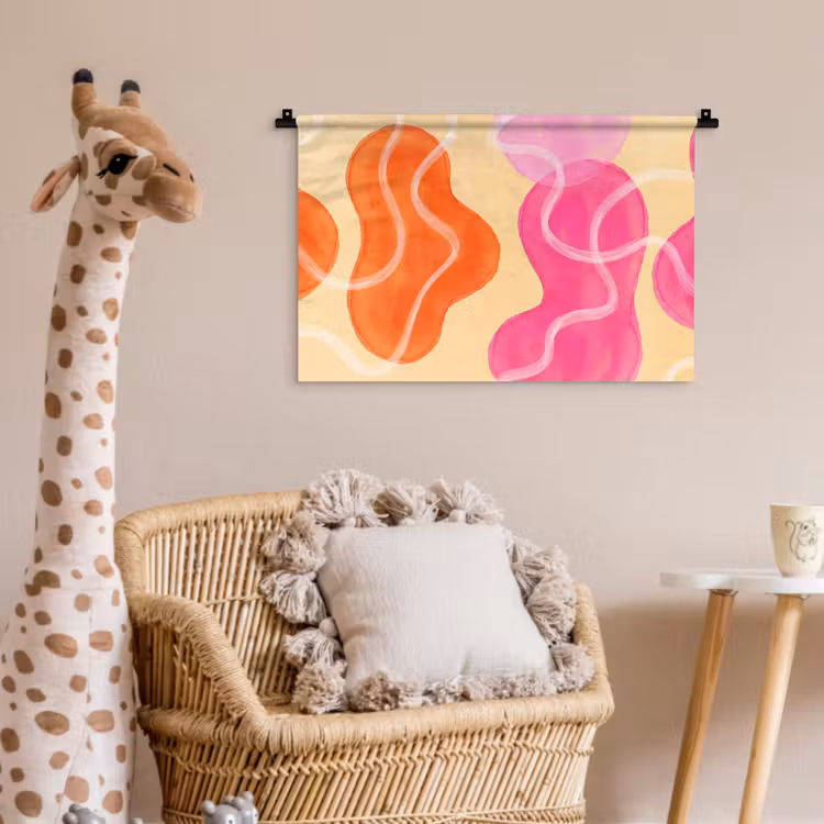 Wandkleed - Abstract - Aquarel - Organisch - Oranje - Roze — 5