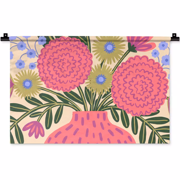 Wandkleed - Bloemen - Boeket - Natuur - Abstract - Roze — 1