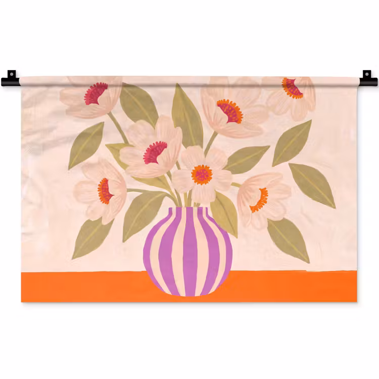 Wandkleed - Bloemen - Vaas - Abstract - Paars - Oranje — 1