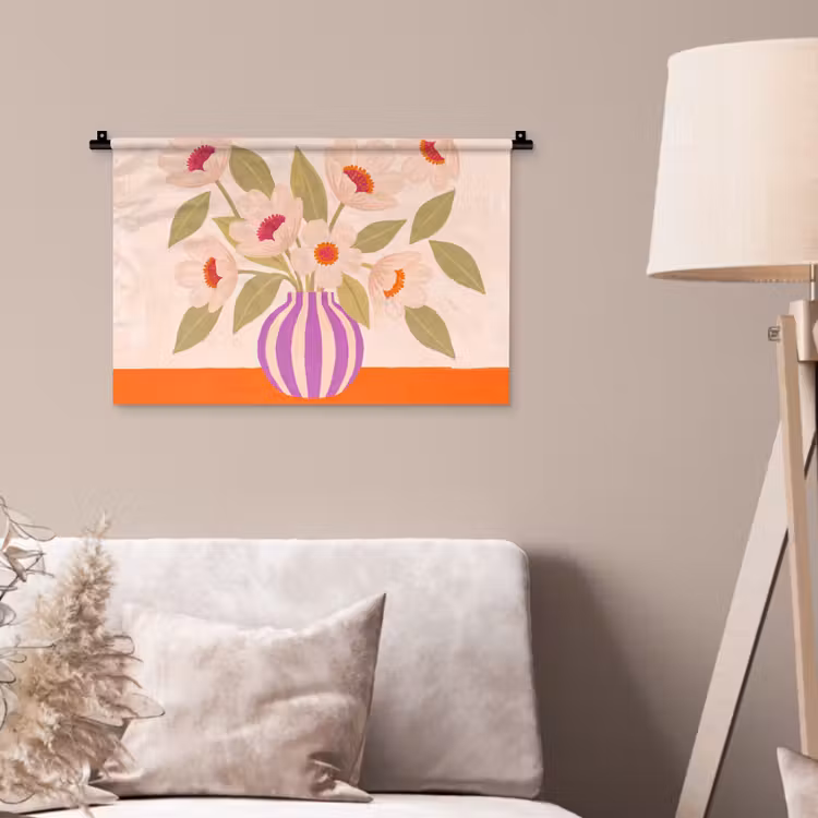 Wandkleed - Bloemen - Vaas - Abstract - Paars - Oranje — 2