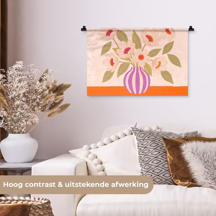 Wandkleed - Bloemen - Vaas - Abstract - Paars - Oranje — 4