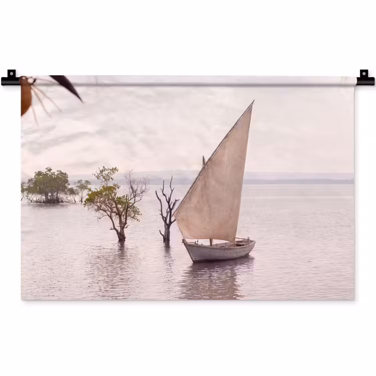 Wandkleed - Boot - Zeil - Water - Tropisch - Natuur — 1