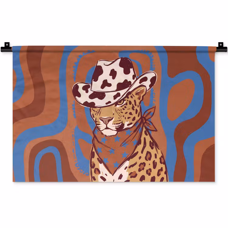 Wandkleed - Dieren - Cowboyhoed - Modern - Illustratie - Bruin — 1