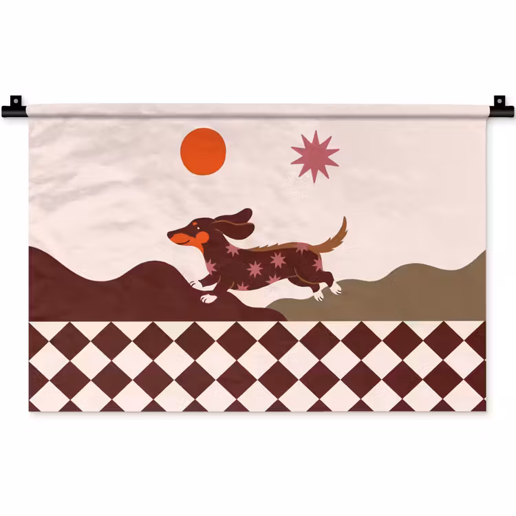 Wandkleed - Hond - Abstract - Dieren - Modern - Bruin — 1