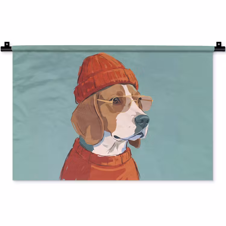 Wandkleed - Hond - Beanie - Zonnebril - Dieren - Modern — 1