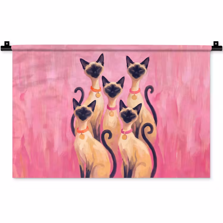 Wandkleed - Kat - Groep - Dieren - Modern - Roze — 1