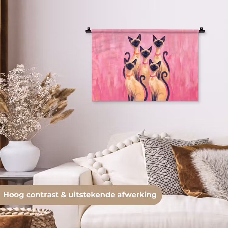 Wandkleed - Kat - Groep - Dieren - Modern - Roze — 4