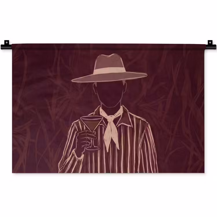 Wandkleed - Mens - Hoed - Cocktail - Abstract - Bruin — 1