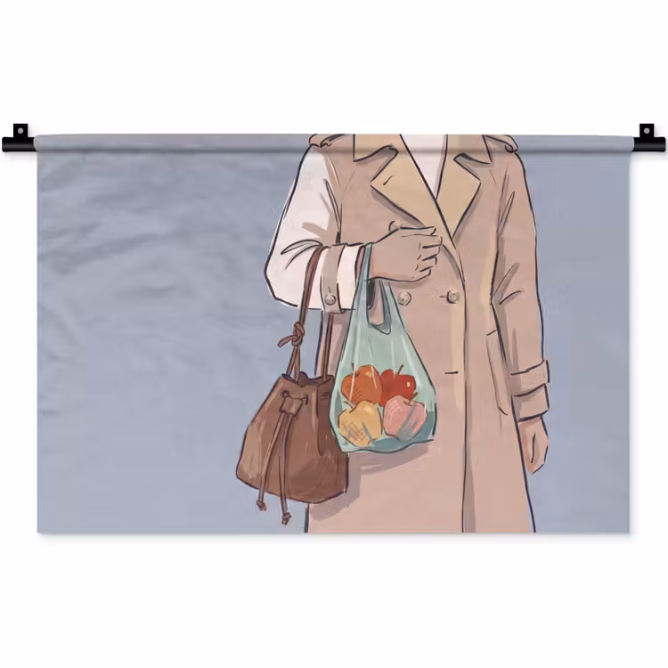 Wandkleed - Mensen - Boodschappen - Stadsleven - Modern - Kleurrijk — 1