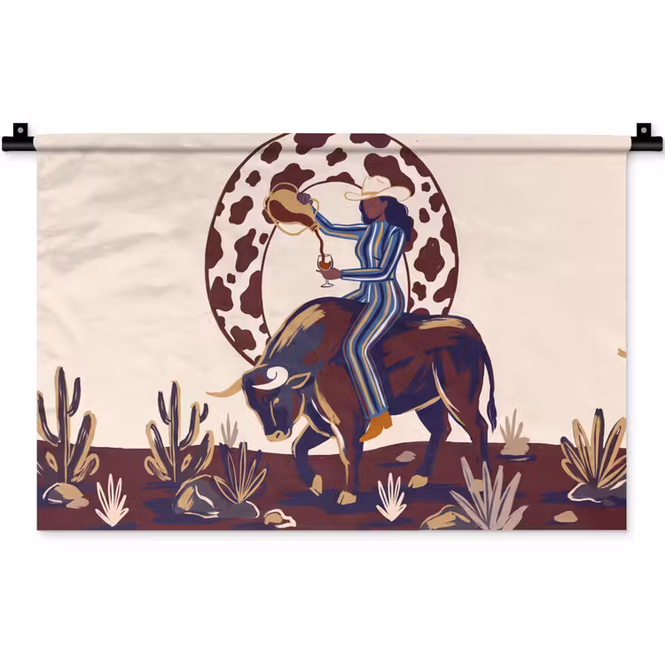 Wandkleed - Mensen - Dieren - Cowboy - Abstract - Kleurrijk — 1
