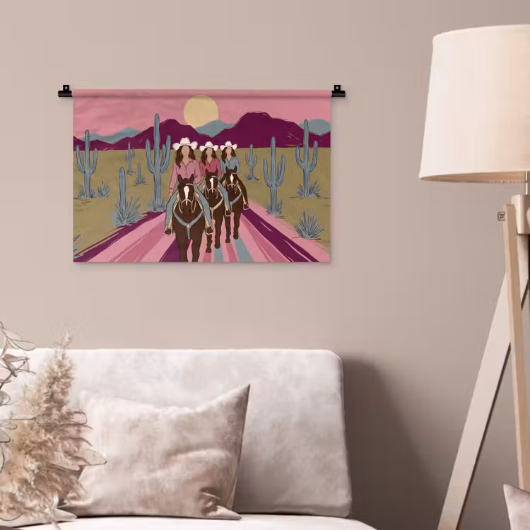 Wandkleed - Mensen - Paard - Woestijn - Abstract - Roze — 2
