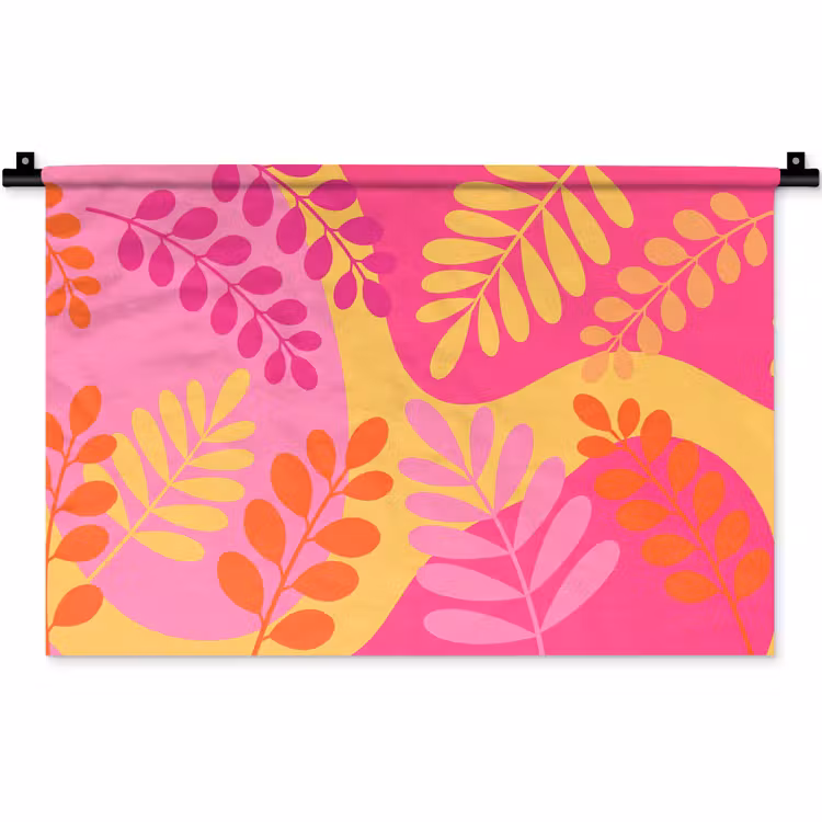 Wandkleed - Natuur - Bladeren - Abstract - Roze - Geel — 1