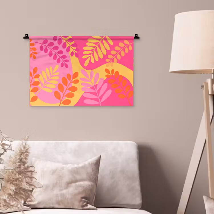 Wandkleed - Natuur - Bladeren - Abstract - Roze - Geel — 2
